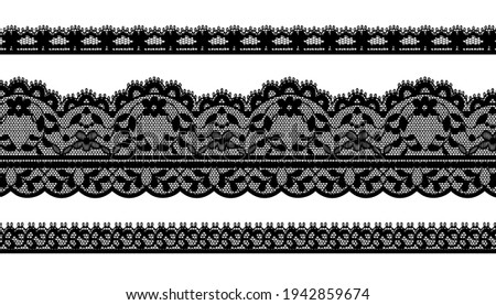 Black Trim Lace Ribbon on White background.Jacquard Mesh Lace Fabric.