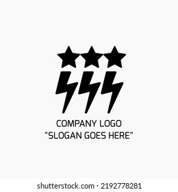 Estrella triple negra y logotipo de triple relámpago en un fondo aislado. Logo de la empresa. Logotipo sencillo y minimalista.