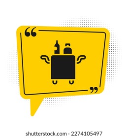 Black Trolley for food and beverages icon isolated on white background. Yellow speech bubble symbol. Vector