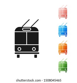Black Trolleybus icon isolated on white background. Public transportation symbol. Set icons colorful. Vector Illustration