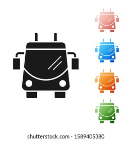 Black Trolleybus icon isolated on white background. Public transportation symbol. Set icons colorful. Vector Illustration