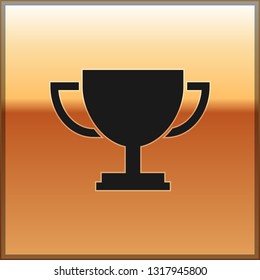 Black Trophy cup icon isolated on gold background. Award symbol. Champion cup icon. Vector Illustration