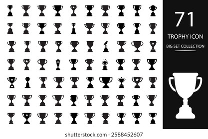 Black trophy silhouettes, isolated on a white background, symbolizing sports awards and championships. Vector set design.