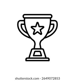 Black trophy with a star icon in outline style conveys achievement and victory on a white background, suitable for designs related to awards, competitions, and success.