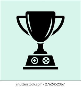 Black trophy with video game controller base on light teal background