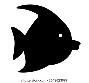 Black tropical fish silhouette icon on white background. Clipart image isolated on background.