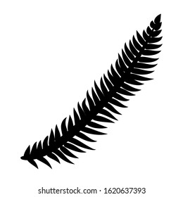 Black tropical leaf on white background for decoration design. Leaf icon. Palm tree silhouette. Vector silhouette illustration isolated. Exotic jungle wallpaper. Vector illustration nature background