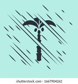 Black Tropical palm tree icon isolated on green background. Coconut palm tree. Glitch style. Vector Illustration