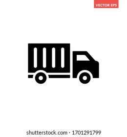 Black truck delivery icon, simple on the ground speedy shipping flat design pictogram concept vector for app ads web banner button ui ux interface elements isolated on white background