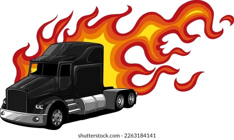 black Truck with flames. Vector illustration design