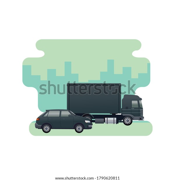 black truck and sedan vehicles brand isolated icon\
vector illustration\
design