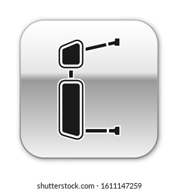 Black Truck side mirror icon isolated on white background. Silver square button. Vector Illustration