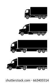 Black truck vector icons on white background