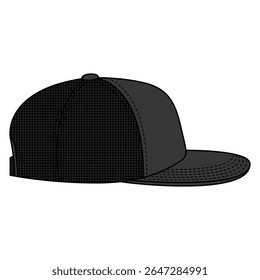 Black Trucker Hat Vector, Right Side Flat-Brim Cap Graphic for Print and Branding.