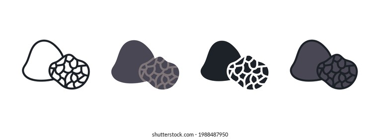 Black truffle icon. Linear flat color icons contour shape outline. Thin line. Black vector silhouette. Fill solid icon. Modern glyph design. Illustrations of mushrooms. Vector set