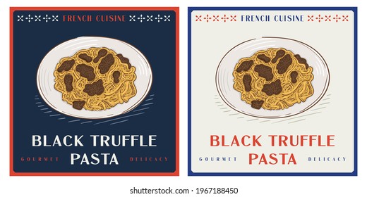 Black Truffle pasta rertro vintage illustration