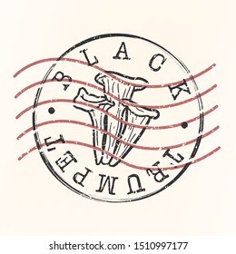 Black Trumpet Stamp Postal. Delicious Mushroom Silhouette Seal. Passport Round Design. Vector Icon. Design Retro Travel.