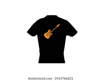 Black t-shirt, clothes on isolated white background and a guitar t shirt design.