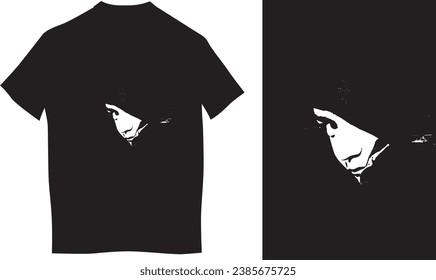 Black t-shirt design with face print. design ready for print. Vector illustration for greeting cards, posters, or prints on clothes. vector illustration. CMYK.