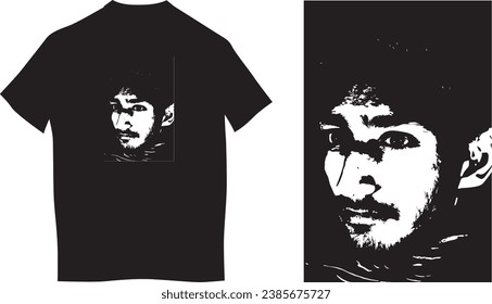 Black t-shirt design with face print. design ready for print. Vector illustration for greeting cards, posters, or prints on clothes. vector illustration. CMYK.
