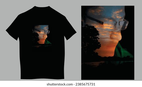 Diseño de camisetas negras con huella de la cara. diseño listo para imprimir. Ilustración vectorial para tarjetas de felicitación, afiches o impresiones en ropa. ilustración vectorial. CMYK.