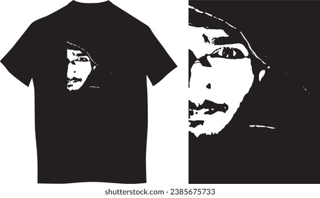 Diseño de camisetas negras con huella de la cara. diseño listo para imprimir. Ilustración vectorial para tarjetas de felicitación, afiches o impresiones en ropa. ilustración vectorial. CMYK.