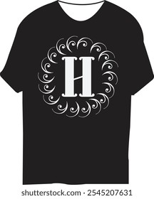 Schwarzes T-Shirt mit elegantem Monogramm-Design und verziertem Muster