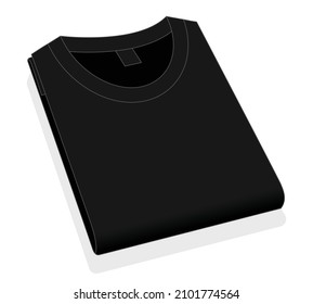 Black T-Shirt Folded on White Background, Vector File