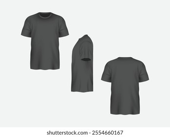 Black T-shirt front and back view. Realistic t-shirt mockup. Vector template