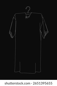 A black t-shirt hangs neatly on a hanger against a dark background, showcasing its simple yet stylish design. The fabric appears smooth and well-fitted, perfect for casual or formal wear.