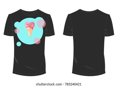 Black T-shirt icecream heart symbol for Valentine day template using for fashion cloth design and assessorie for designer to make mock up or blue print in copany