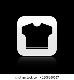Black T-shirt icon isolated on black background. Silver square button. Vector Illustration