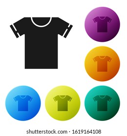 Black T-shirt icon isolated on white background. Set icons colorful circle buttons. Vector Illustration