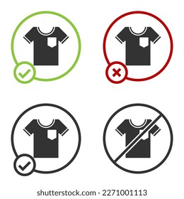 Black T-shirt icon isolated on white background. Circle button. Vector Illustration