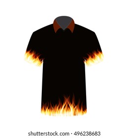 Black T-shirt with the Image of Fire. Vector Illustration. EPS10