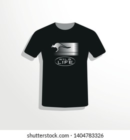 Black t-shirt with the image of a kangaroo. Vector illustration.