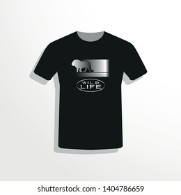 Black t-shirt with the image of a lion. Vector illustration.