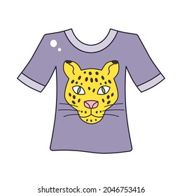 Camiseta negra con portador de caricatura aislado de leopardo o bordado