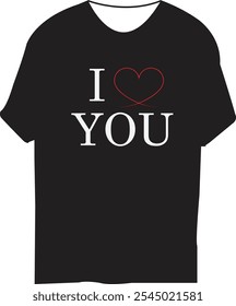 Camiseta negra con diseño gráfico de I Love You Heart