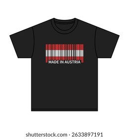 Black t-shirt Made In Austria with flag barcode