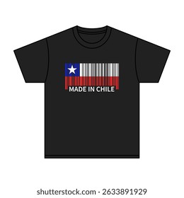 Camiseta preta feita no Chile com código de barras de bandeira