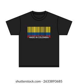 Camiseta Preta Feita na Colômbia com código de barras de bandeira
