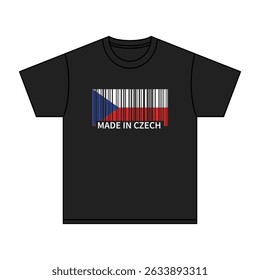 Black t-shirt Made In Czech with flag barcode