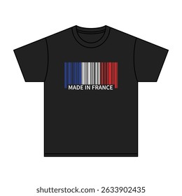 Black t-shirt Made In France with flag barcode