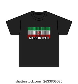 Black t-shirt Made In Iran with flag barcode