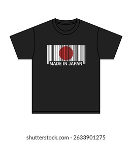 Black t-shirt Made In Japan with flag barcode