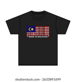 Black t-shirt Made In Malaysia with flag barcode