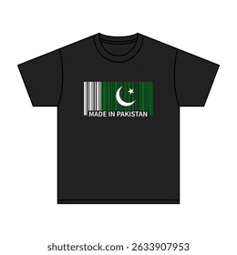 Black t-shirt Made In Pakistan with flag barcode