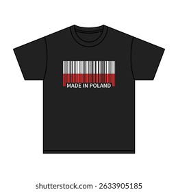 Camiseta Preta Feita na Polônia com código de barras de bandeira