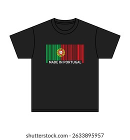 Black t-shirt Made In Portugal with flag barcode